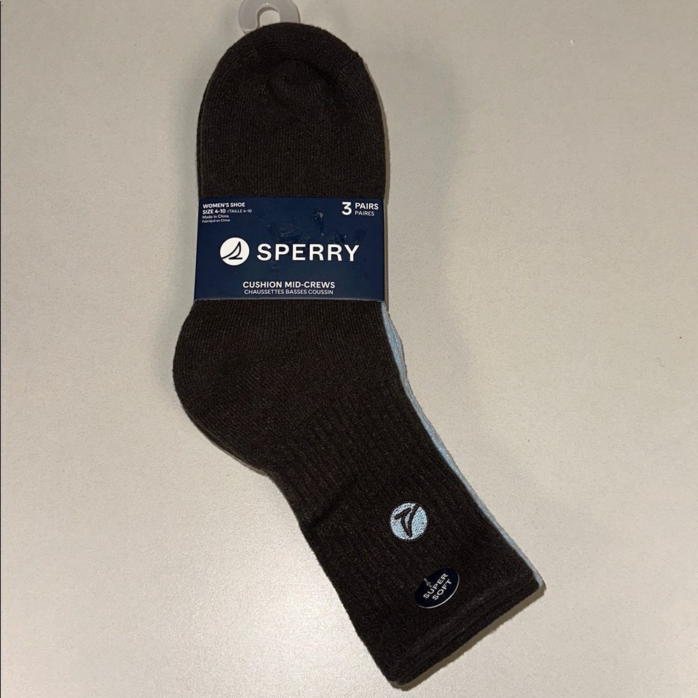 SPERRY Women’s Tan Blue Brown Cushion Mid Crew Super Soft Socks 3 Pack
